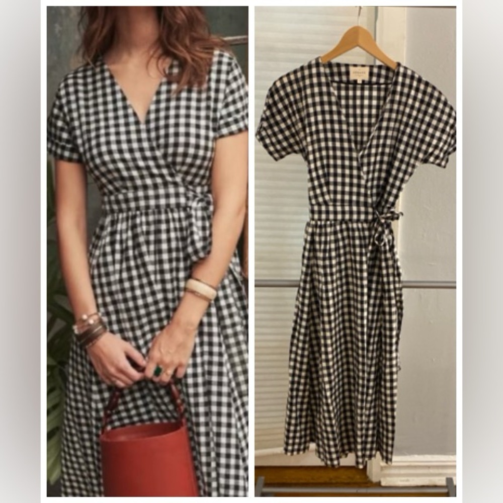 Sezane Black and White Checkered Midi Dress